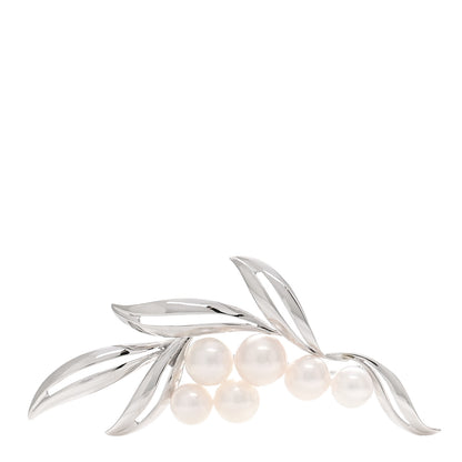 Mikimoto 18K White Gold Akoya Pearl 5-6.5mm Leaf Brooch 1 of 3