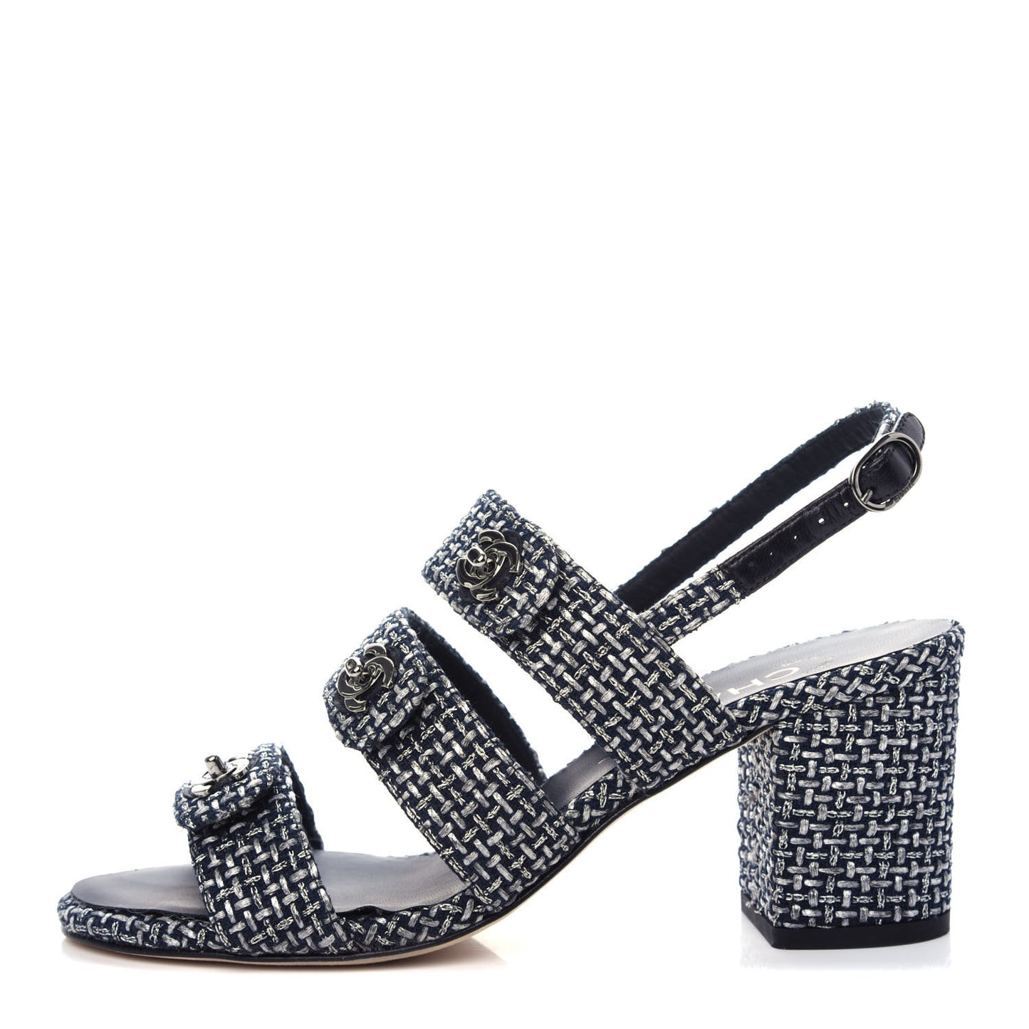 Tweed Lambskin CC Turnlock Sandals 38 Grey Silver Black
