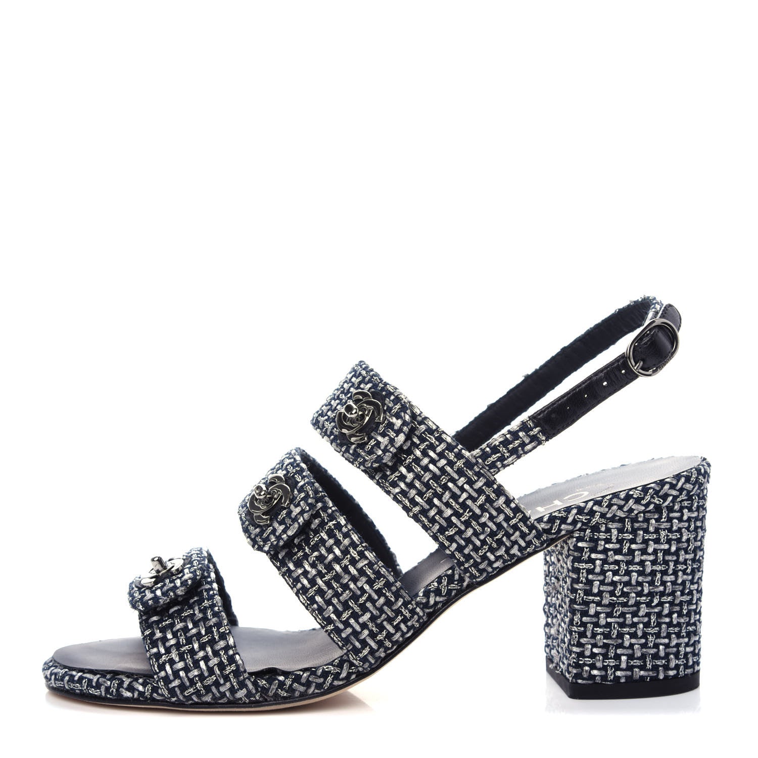 Chanel Tweed Lambskin CC Turnlock Sandals 38 Grey Silver Black 1 of 11