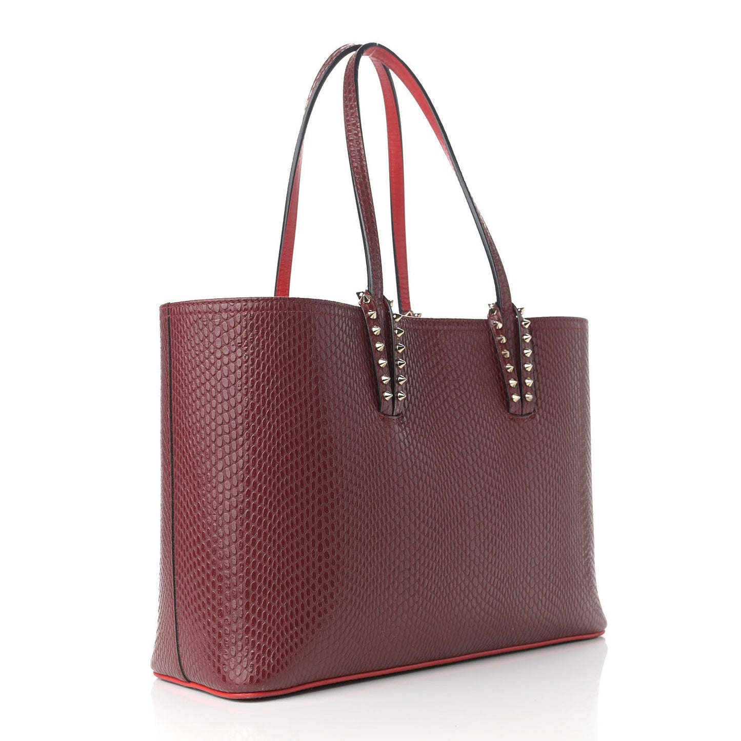 Calfskin Jurassic Embossed Spiked Small East West Cabata Tote Burgundy