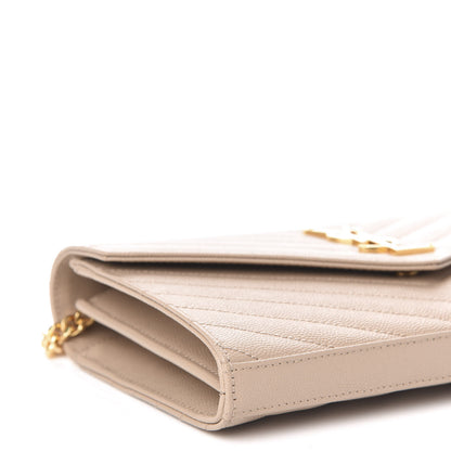 Saint Laurent Grain De Poudre Matelasse Chevron Monogram Chain Wallet Dark Beige 7 of 10