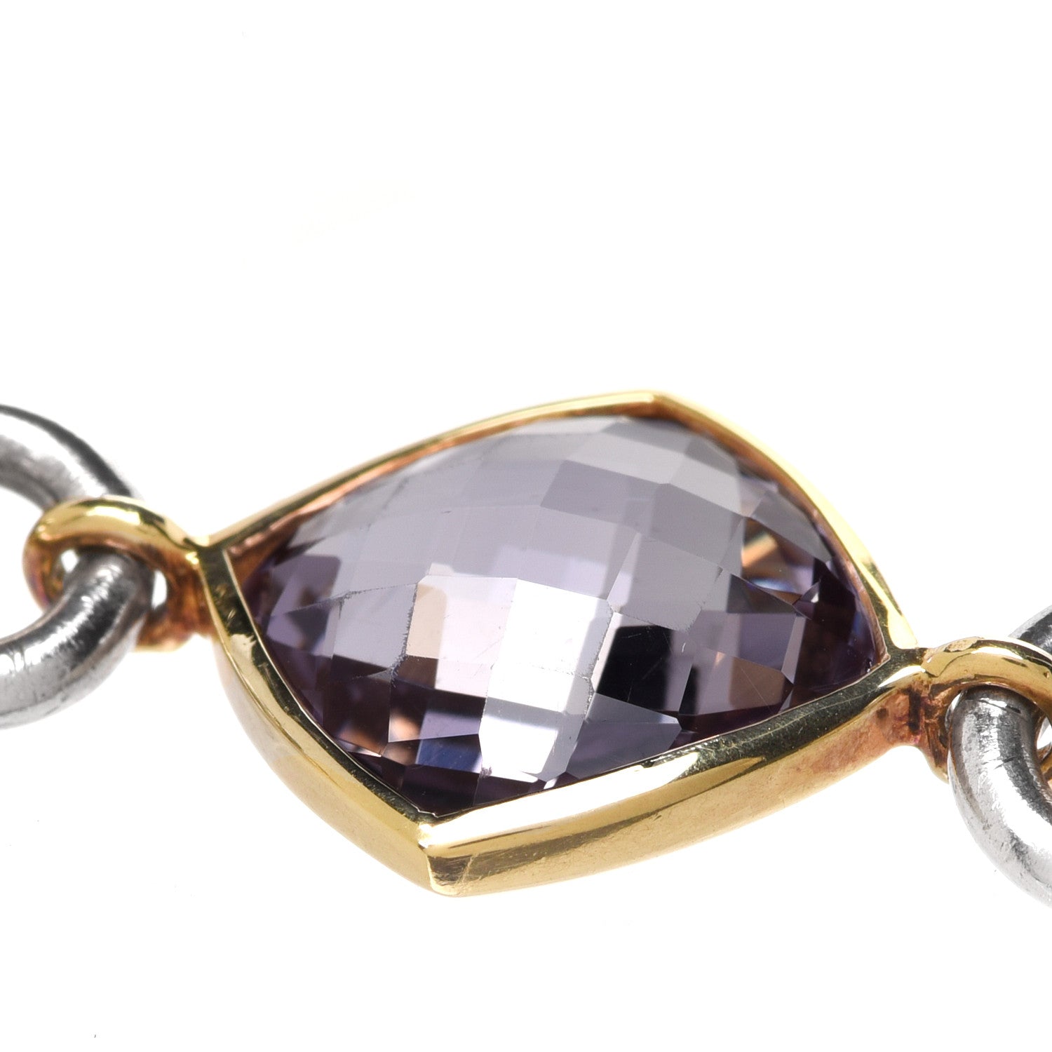 David Yurman Sterling Silver 18K Yellow Gold Amethyst Pearl Figaro Chain Necklace 8 of 8