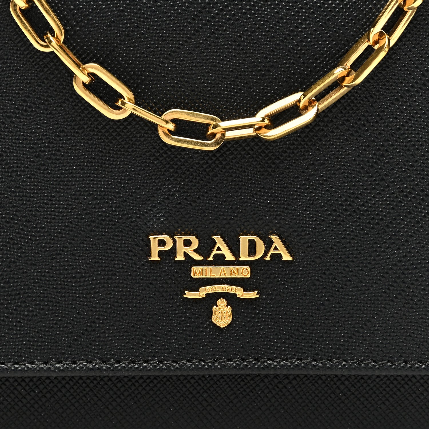 Prada Saffiano Metal Oro Chain Wallet Black 7 of 9