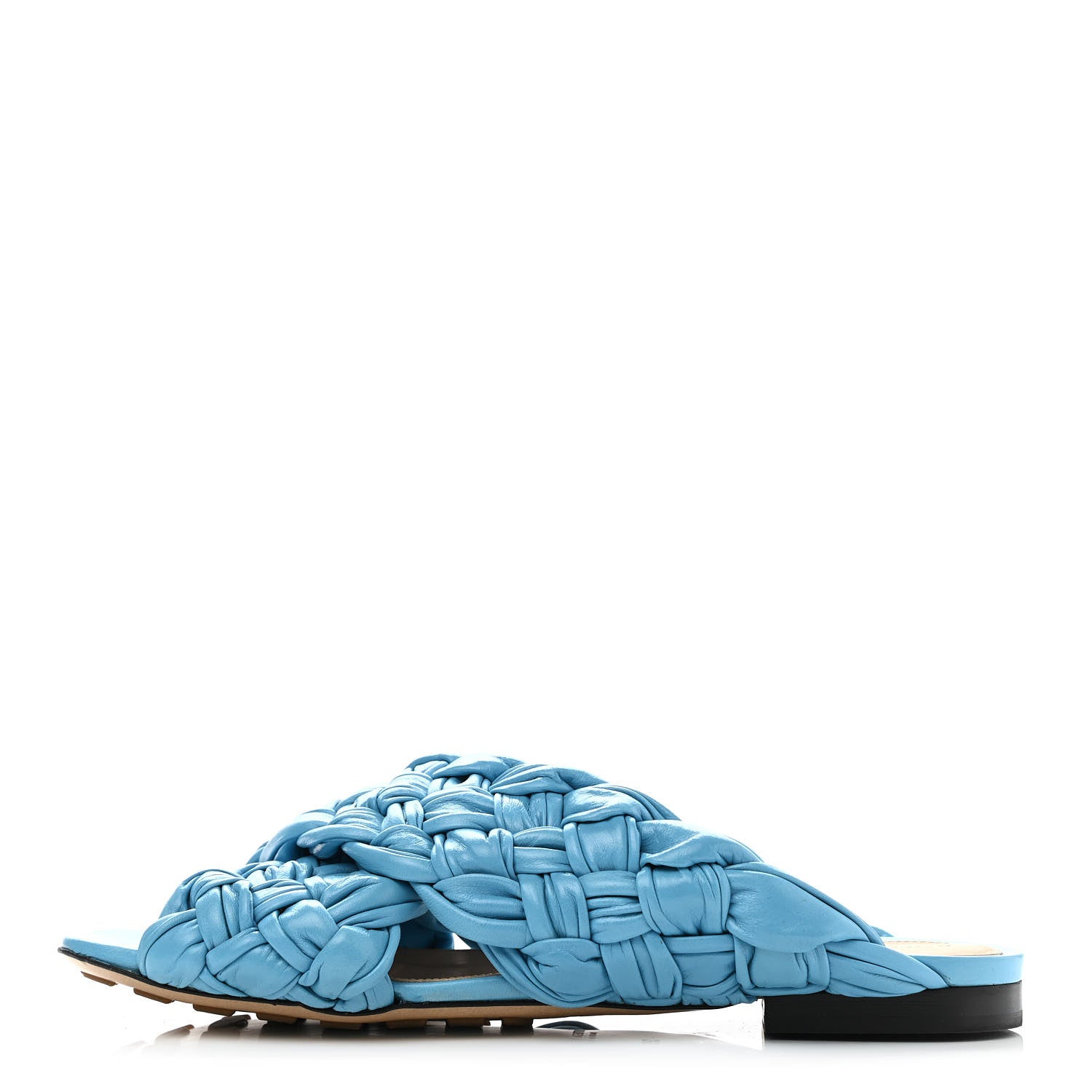 Bottega Veneta Shiny Nappa Intrecciato The Board Flat Sandals 39 Sky Blue 1 of 9