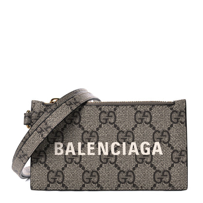 Gucci X BALENCIAGA GG Supreme Monogram Logo Card Case With Strap Beige Ebony 1 of 7