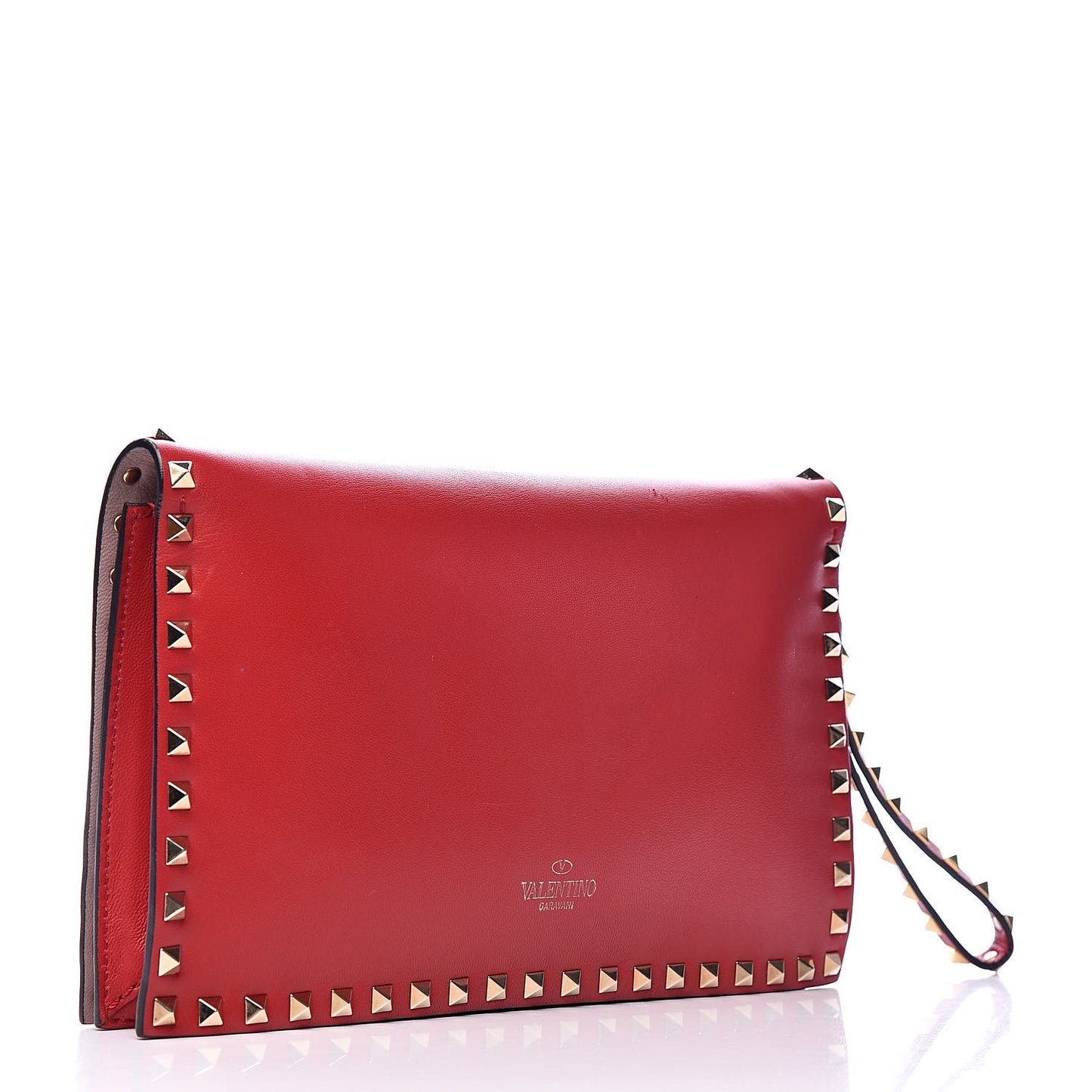 Nappa Rockstud Wristlet Clutch Rosso Valentino