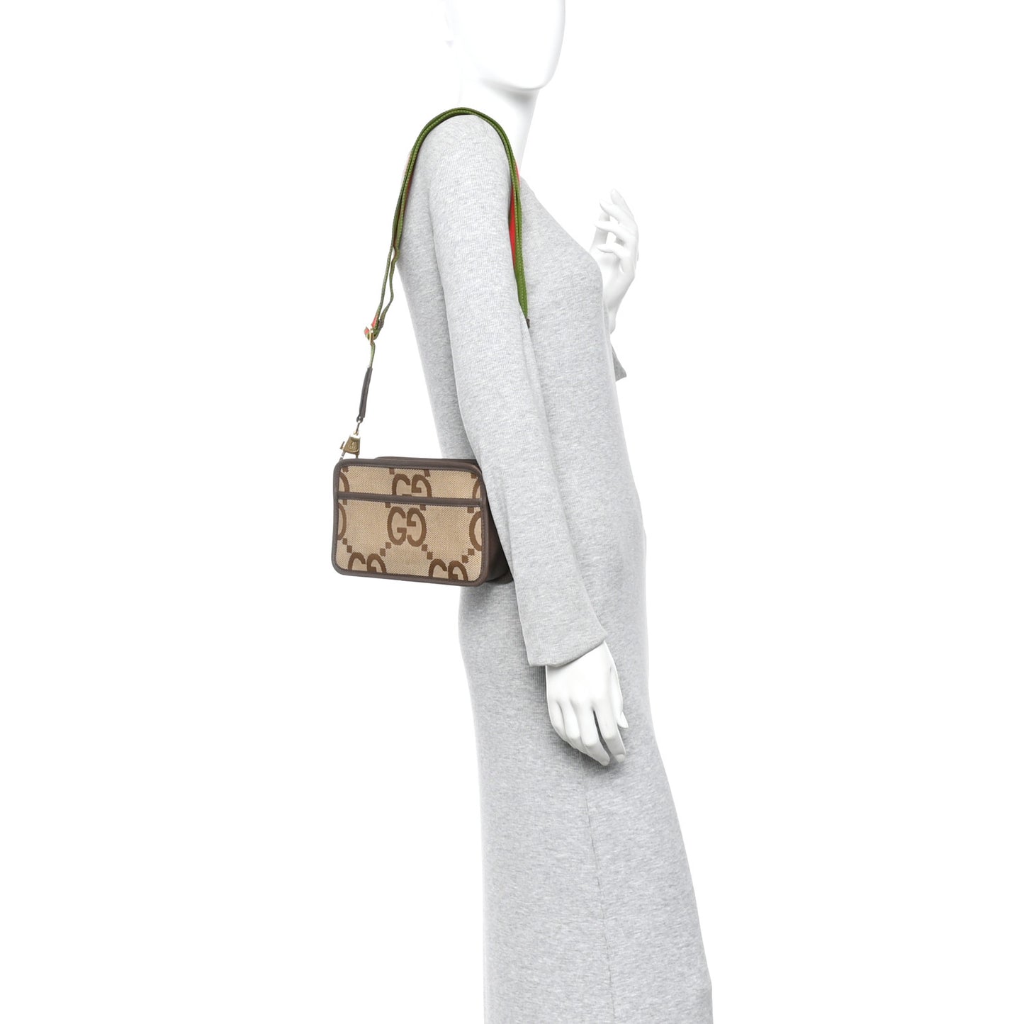 Monogram Jumbo GG Textured Dollar Calfskin Web Mini Crossbody Bag Camel Ebony New Acero