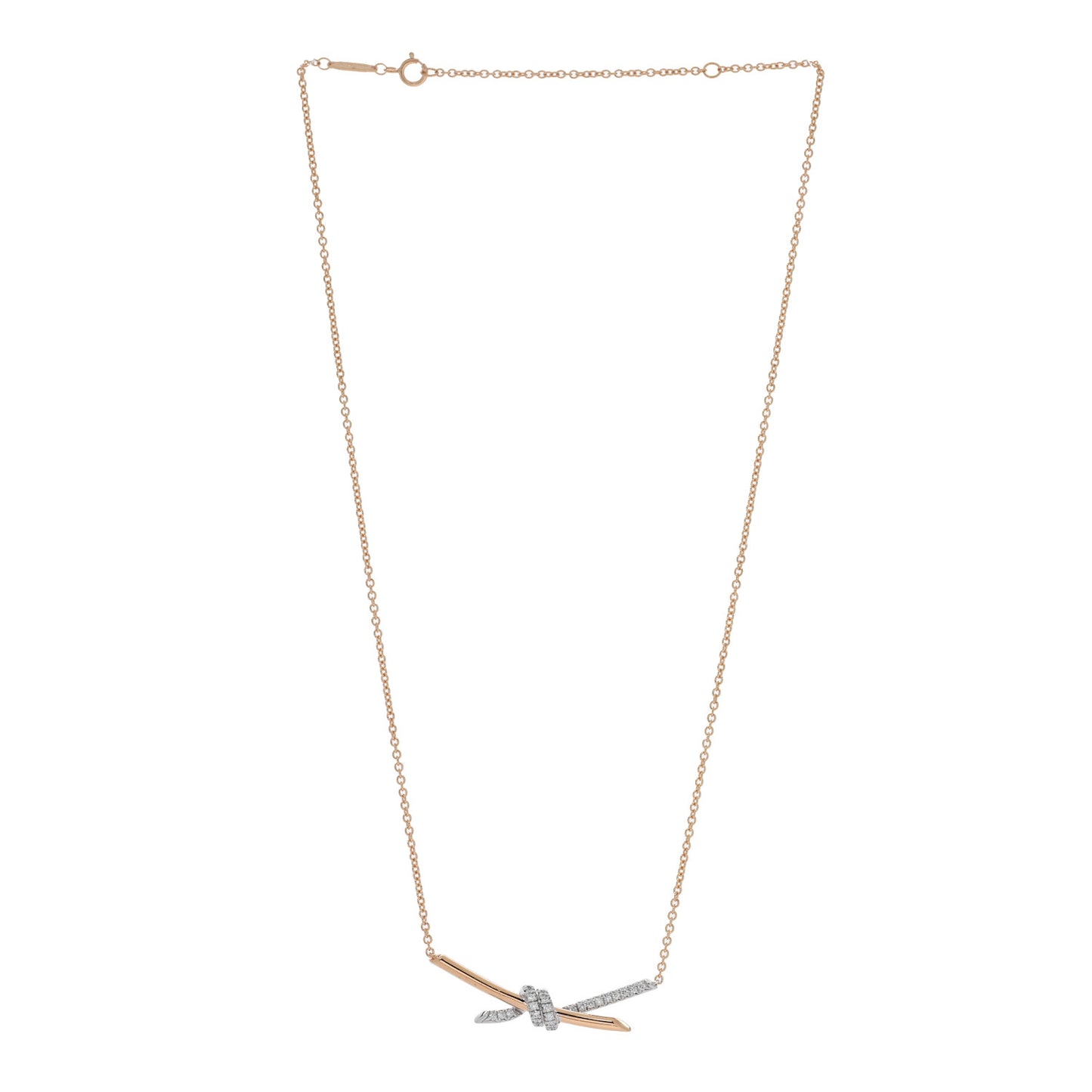 18K Rose White Gold Diamond Knot Necklace