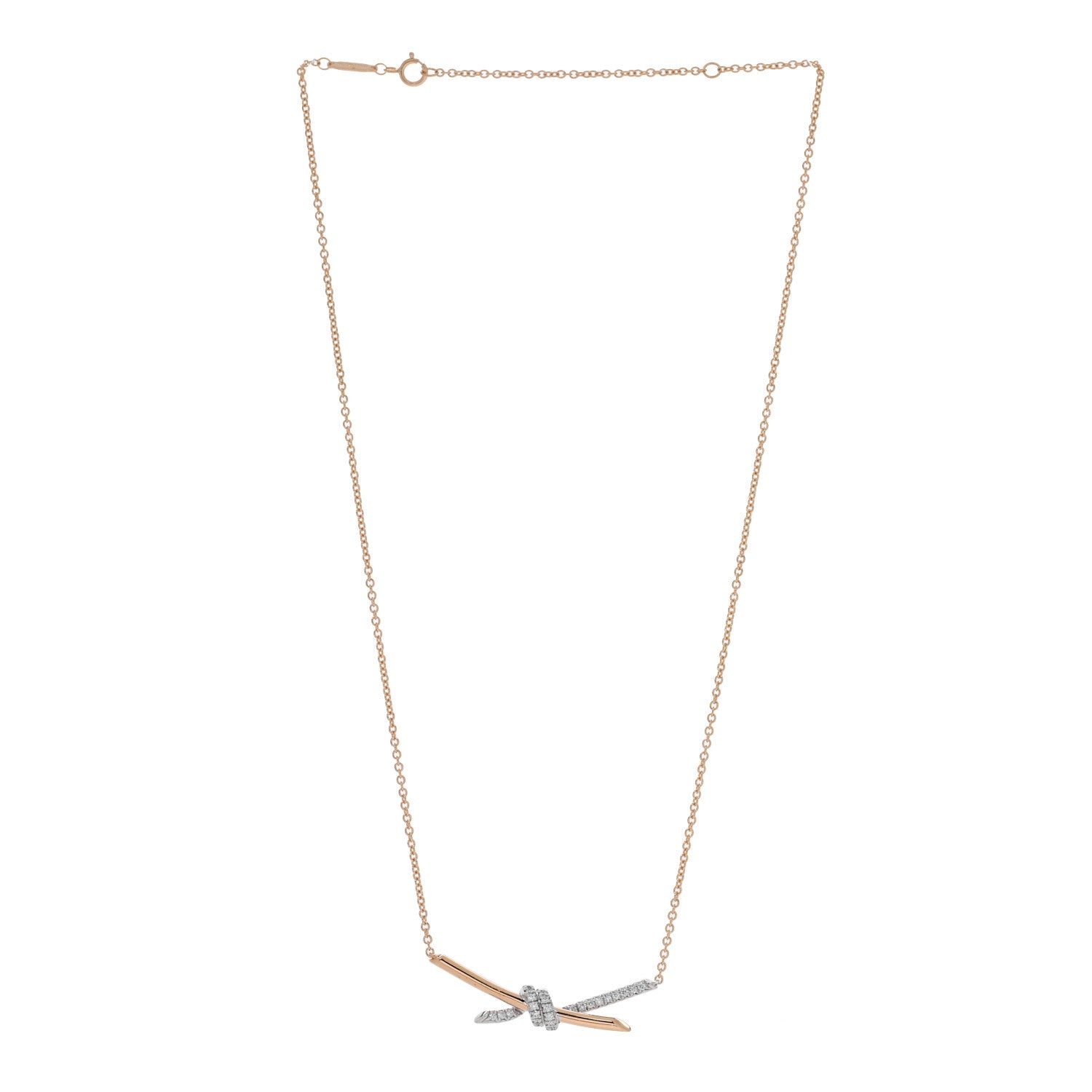 Tiffany 18K Rose White Gold Diamond Knot Necklace 3 of 5