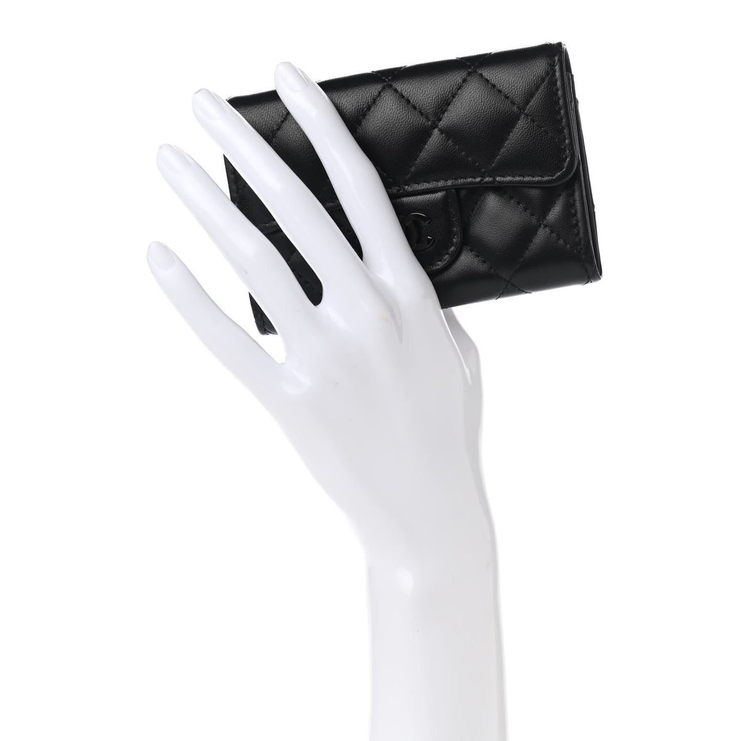 Lambskin Quilted Flap Card Holder Wallet So Black