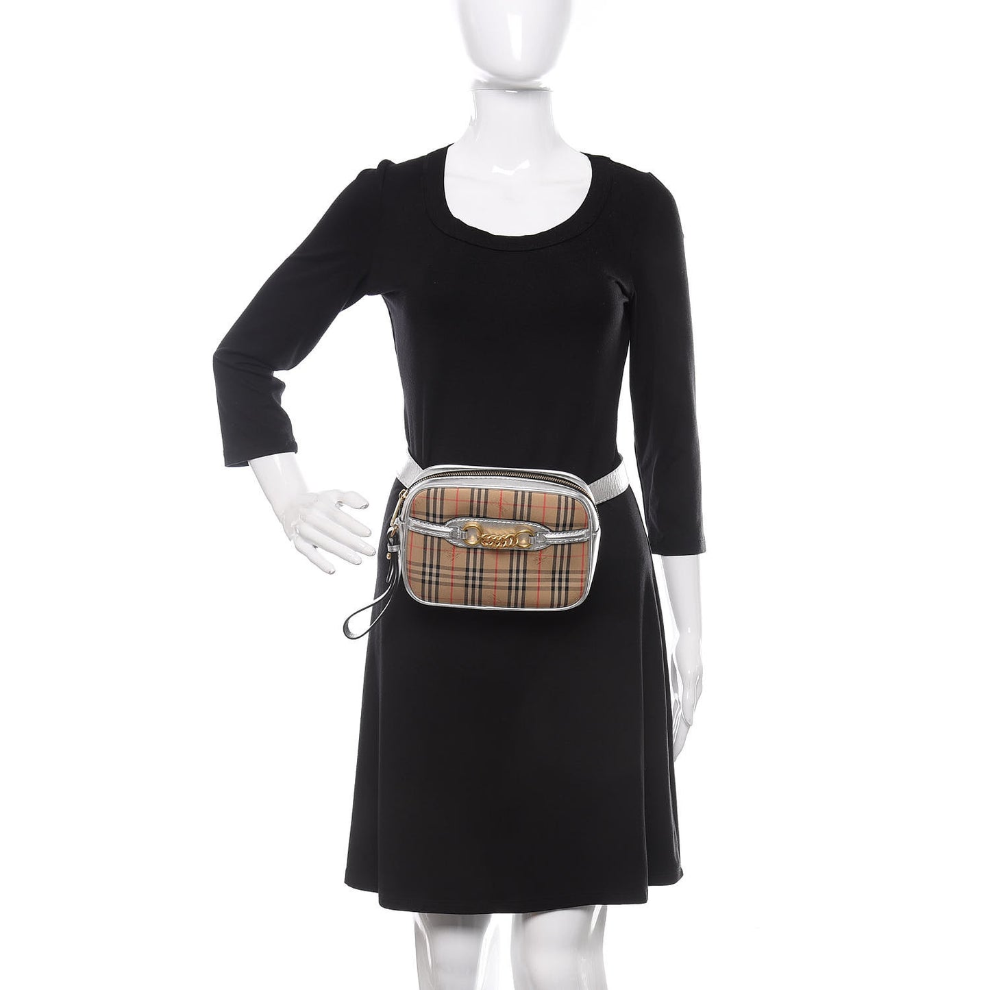 Metallic Smooth Calfskin 1983 Knight Check Link Bum Bag Silver