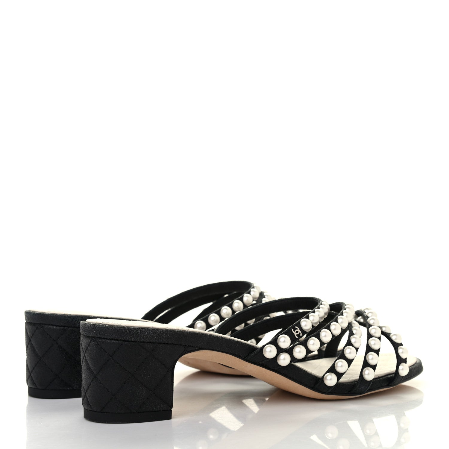 Chanel Goatskin Quilted Pearl Mule Sandals 38.5 Black 3 of 4