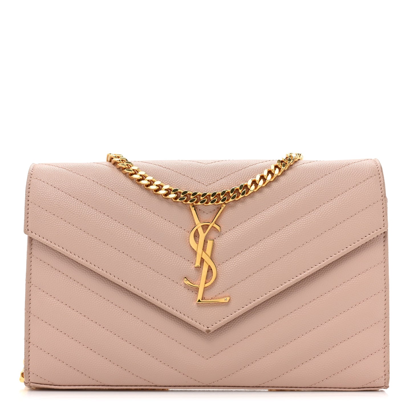Grain De Poudre Matelasse Chevron Monogram Chain Wallet Pale Pink
