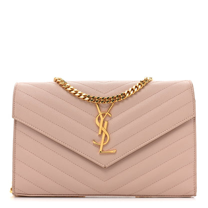 Saint Laurent Grain De Poudre Matelasse Chevron Monogram Chain Wallet Pale Pink 1 of 18