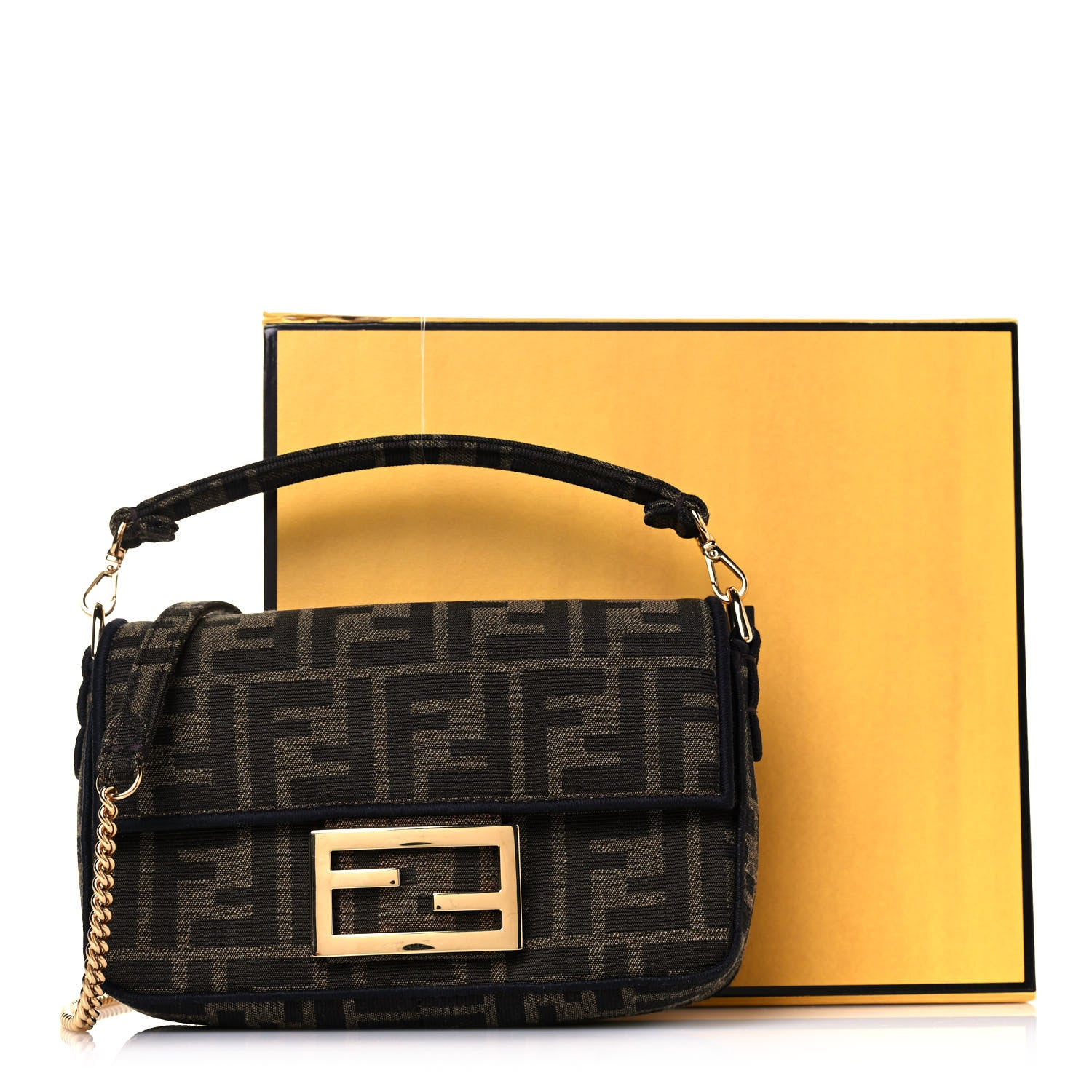 Fendi Fabric Jacquard FF 1974 Mini Baguette Tobacco Moro Black 14 of 14