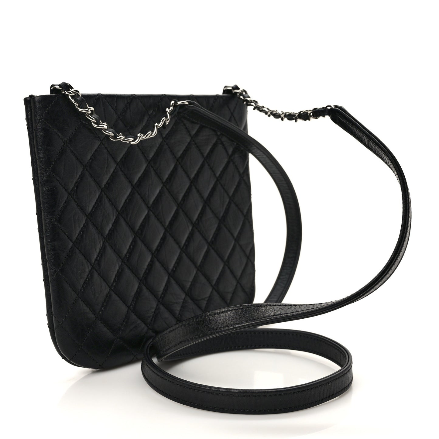 Aged Calfskin Quilted Crossbody Bag Black