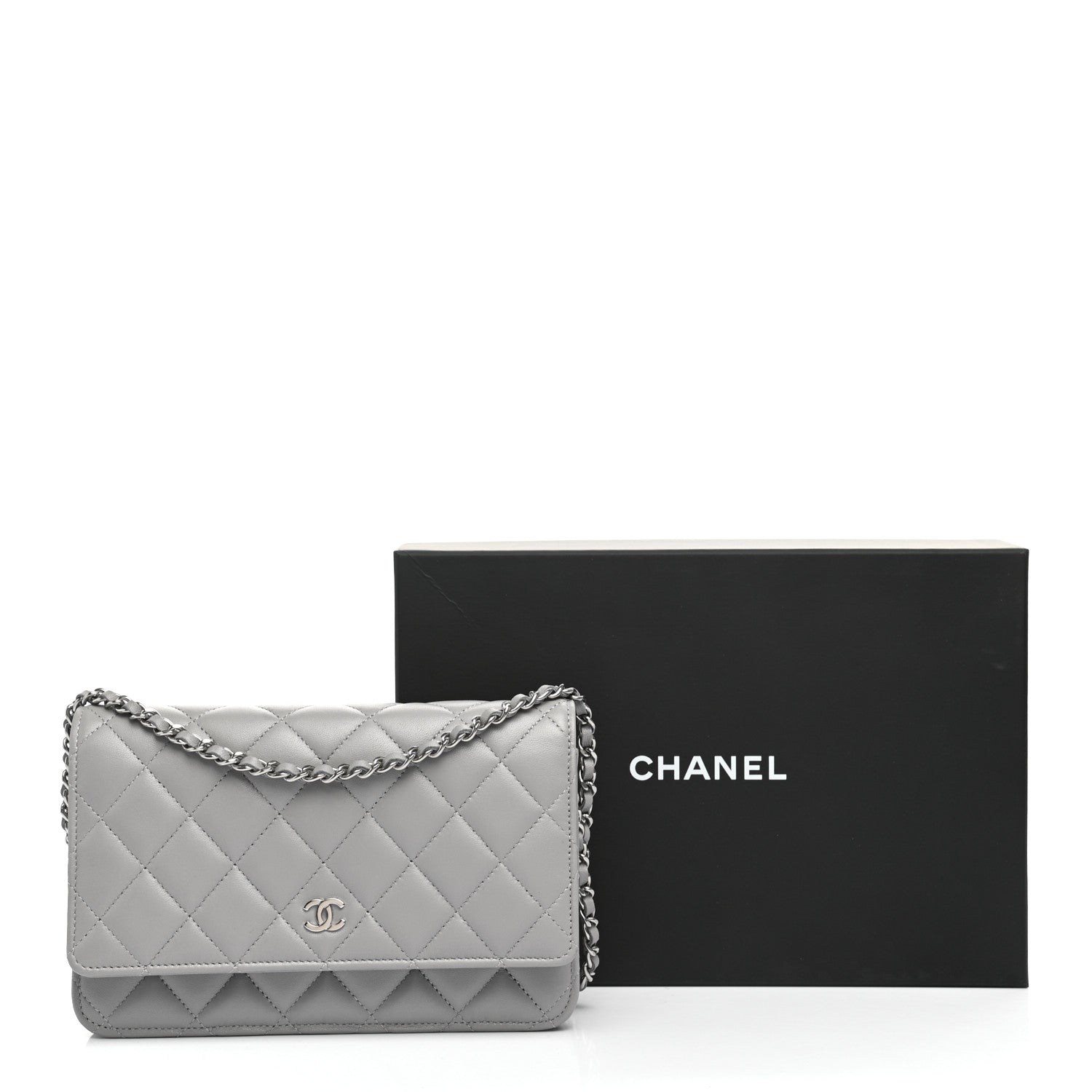Chanel Lambskin Quilted Wallet On Chain WOC Grey 14 of 14