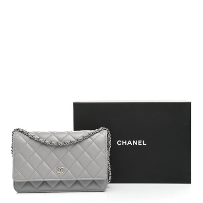 Chanel Lambskin Quilted Wallet On Chain WOC Grey 14 of 14
