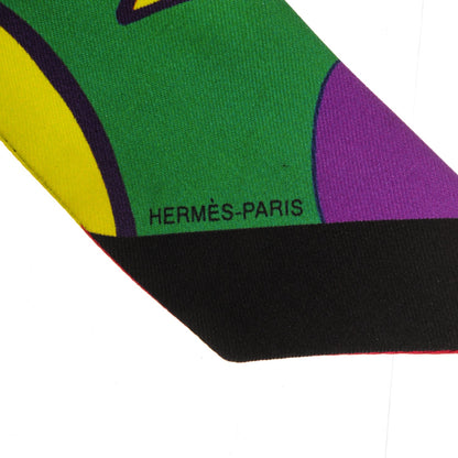 Hermes Silk Graff Graffiti Twilly Noir Jaune Vert 4 of 5