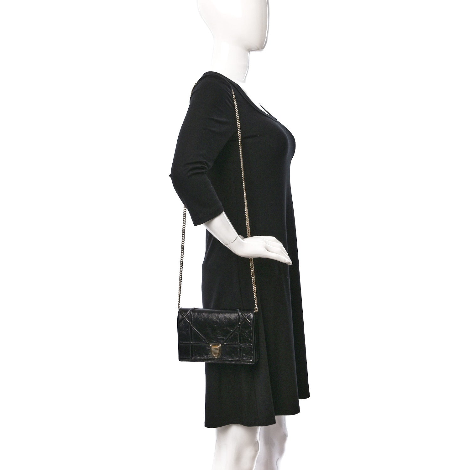 Christian Dior Crinkled Calfskin Diorama Wallet on Chain Pouch Black 2 of 11