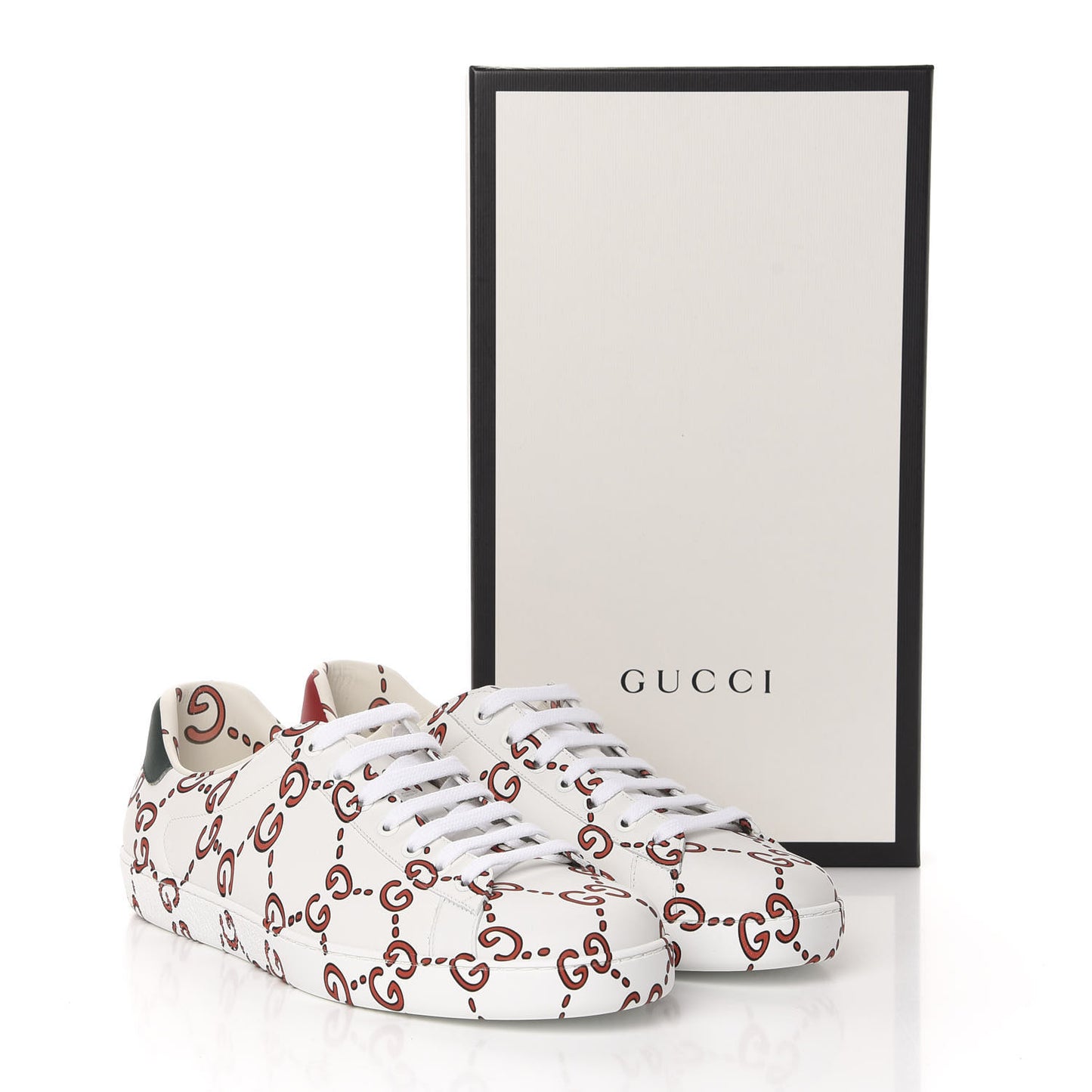 Calfskin GucciGhost Print Mens Ace Sneakers 11 White Hibiscus Red