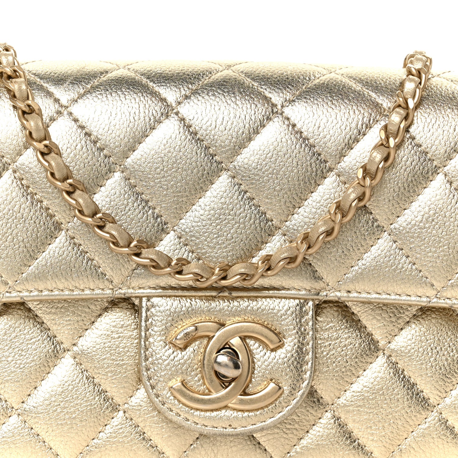 Chanel Metallic Caviar Quilted Mini Rectangular CC Slide Flap Light Gold 9 of 11