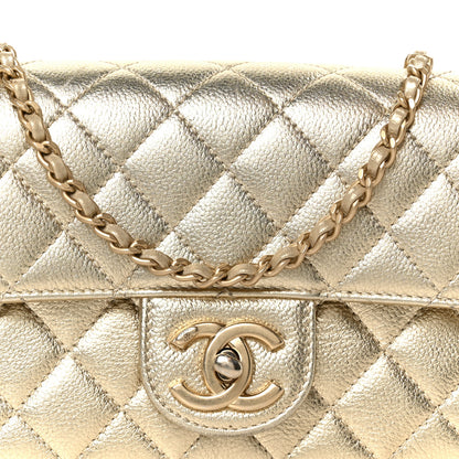 Chanel Metallic Caviar Quilted Mini Rectangular CC Slide Flap Light Gold 9 of 11