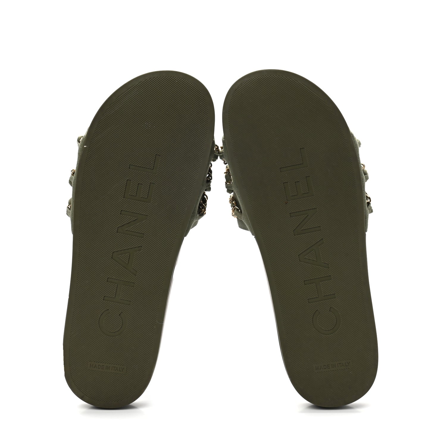 Canvas Chain Flat Sandals 40 Khaki