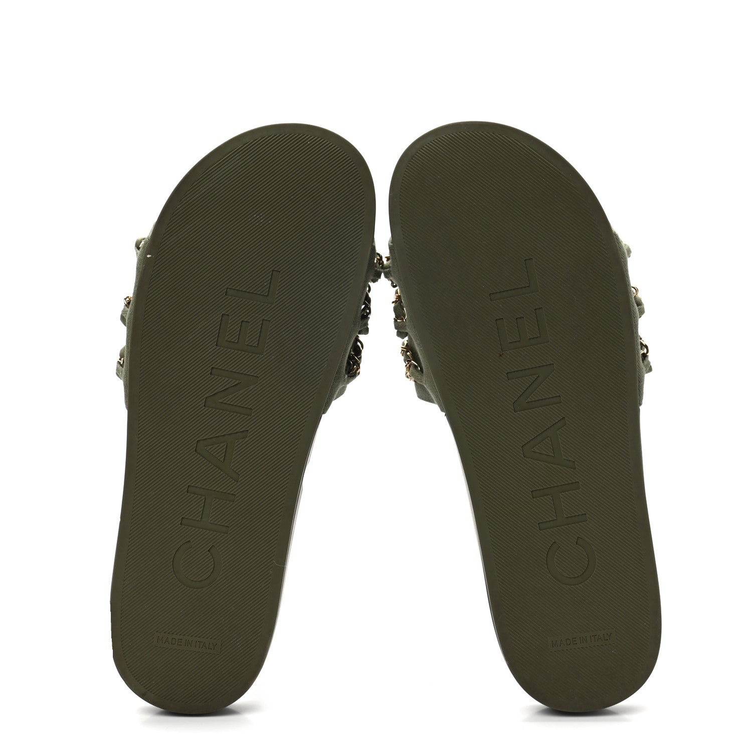 Chanel Canvas Chain Flat Sandals 40 Khaki 5 of 8