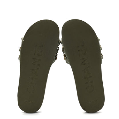 Chanel Canvas Chain Flat Sandals 40 Khaki 5 of 8