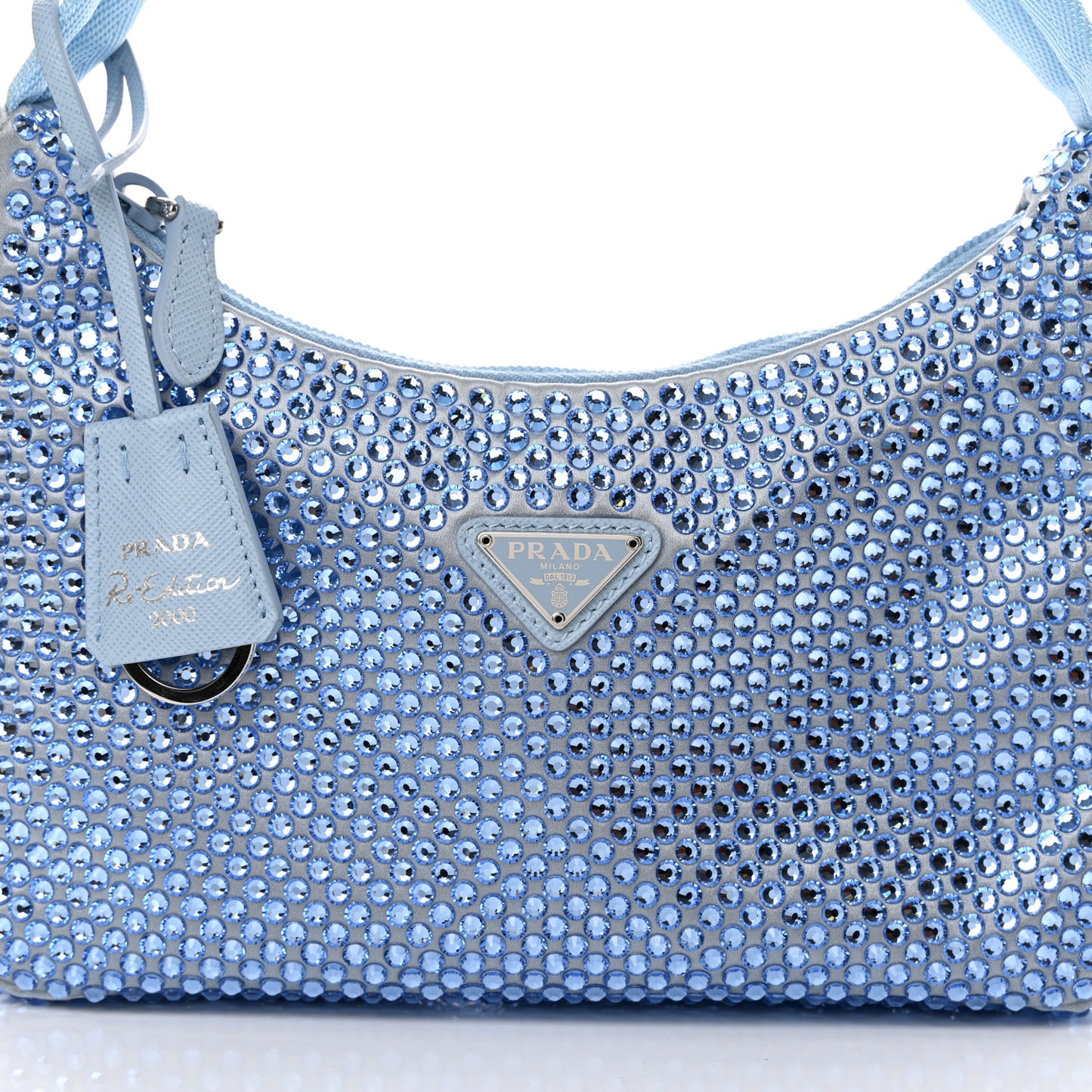 Satin Crystal Mini Re-Edition 2000 Bag Celeste