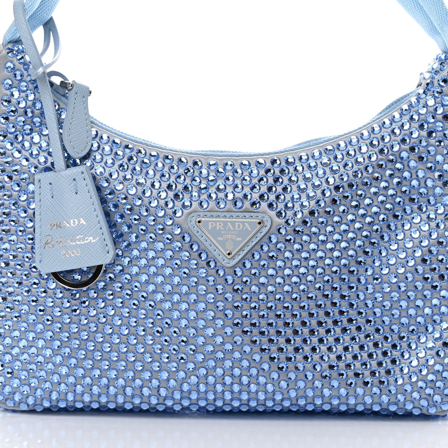 Prada Satin Crystal Mini Re-Edition 2000 Bag Celeste 7 of 10