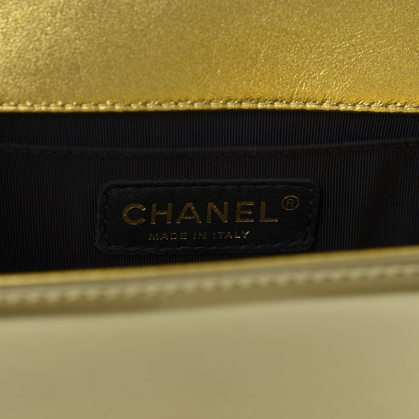 Metallic Patent Calfskin Quilted Small Boy Flap Gold