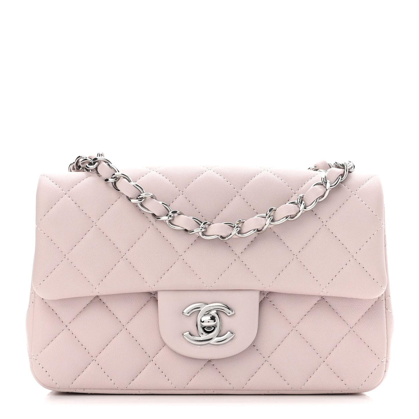 Lambskin Quilted Mini Rectangular Flap Light Purple