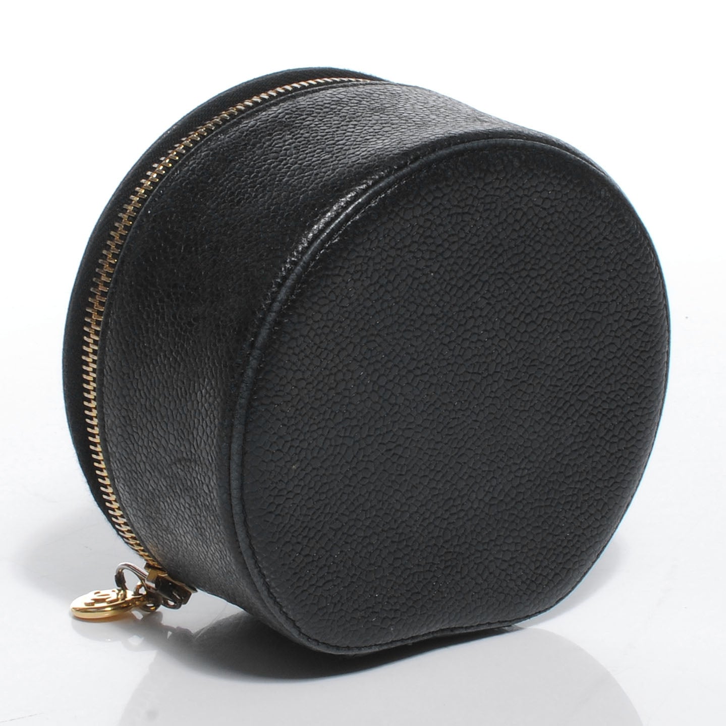 Caviar Round Jewelry Travel Case Black