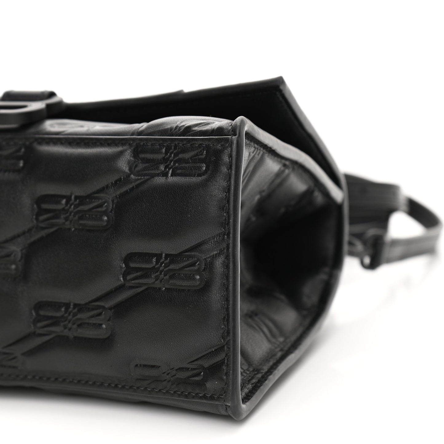 Nappa BB Monogram Embossed Small Hourglass Top Handle Bag Black