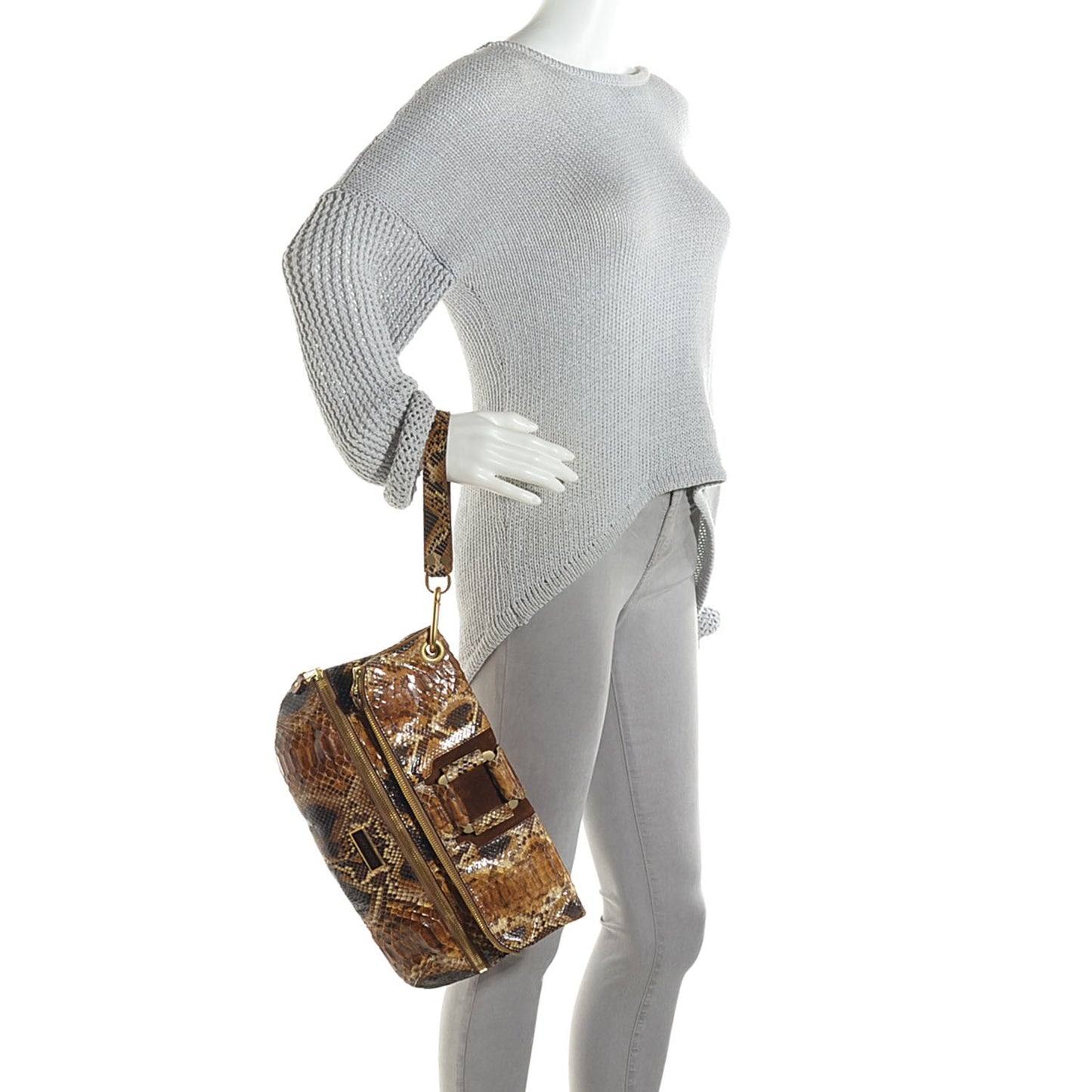 Python Marin Foldover Clutch Brown