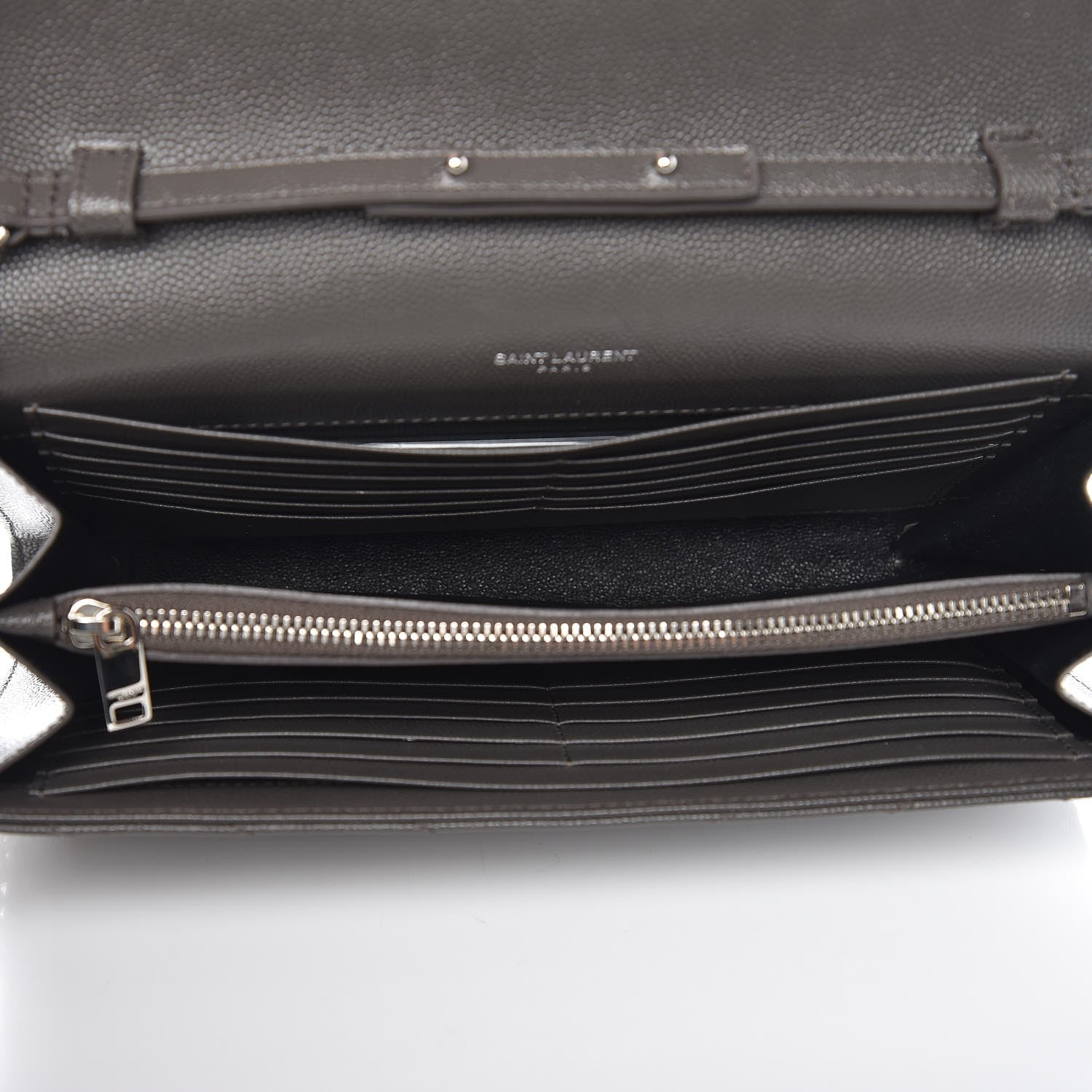 Saint Laurent Grain De Poudre Matelasse Chevron Monogram Chain Wallet Gray 5 of 7