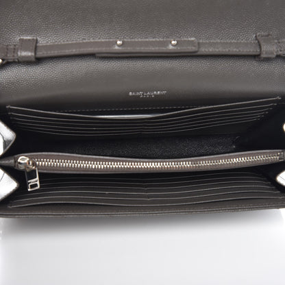 Saint Laurent Grain De Poudre Matelasse Chevron Monogram Chain Wallet Gray 5 of 7