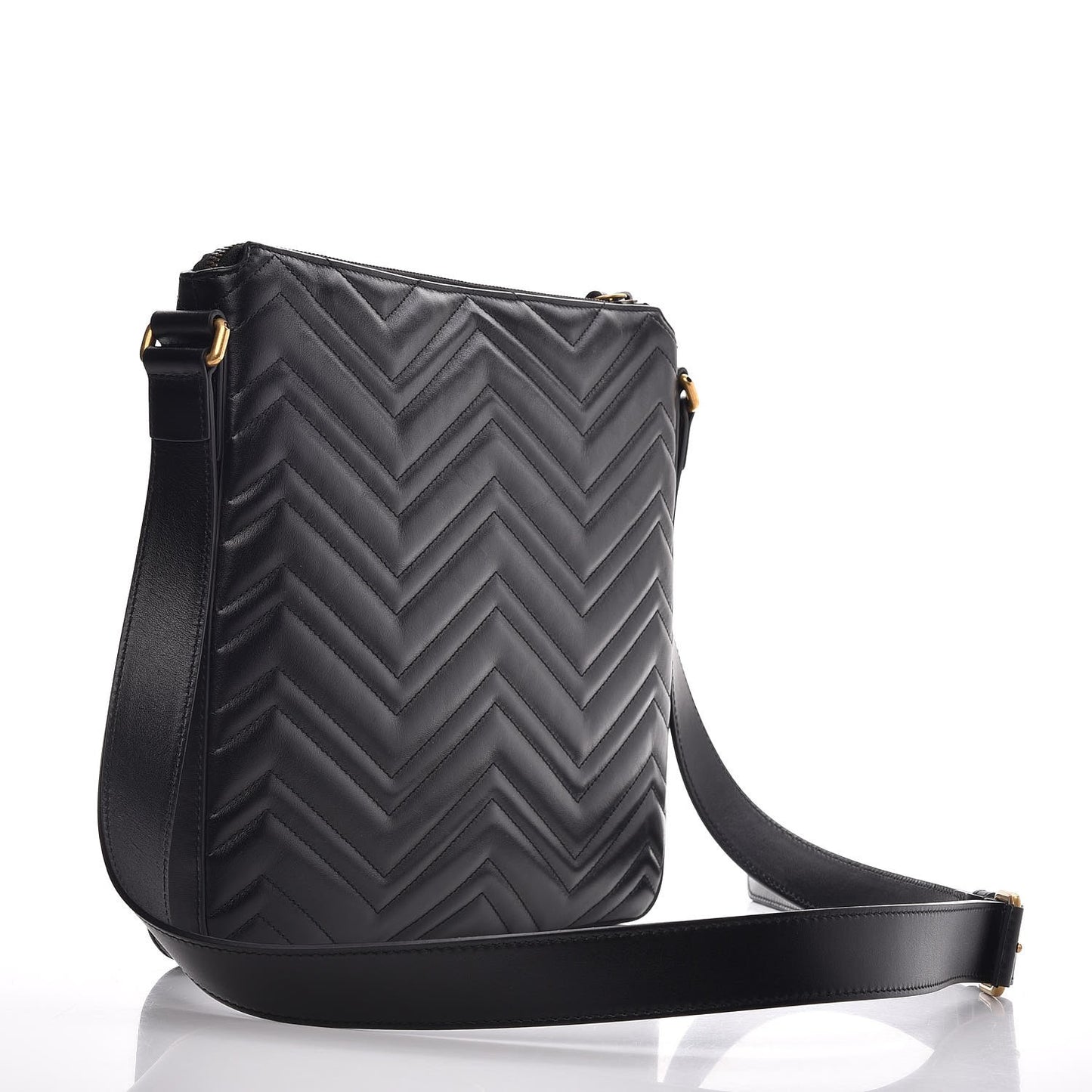 Calfskin Matelasse GG Marmont Flat Messenger Bag Black