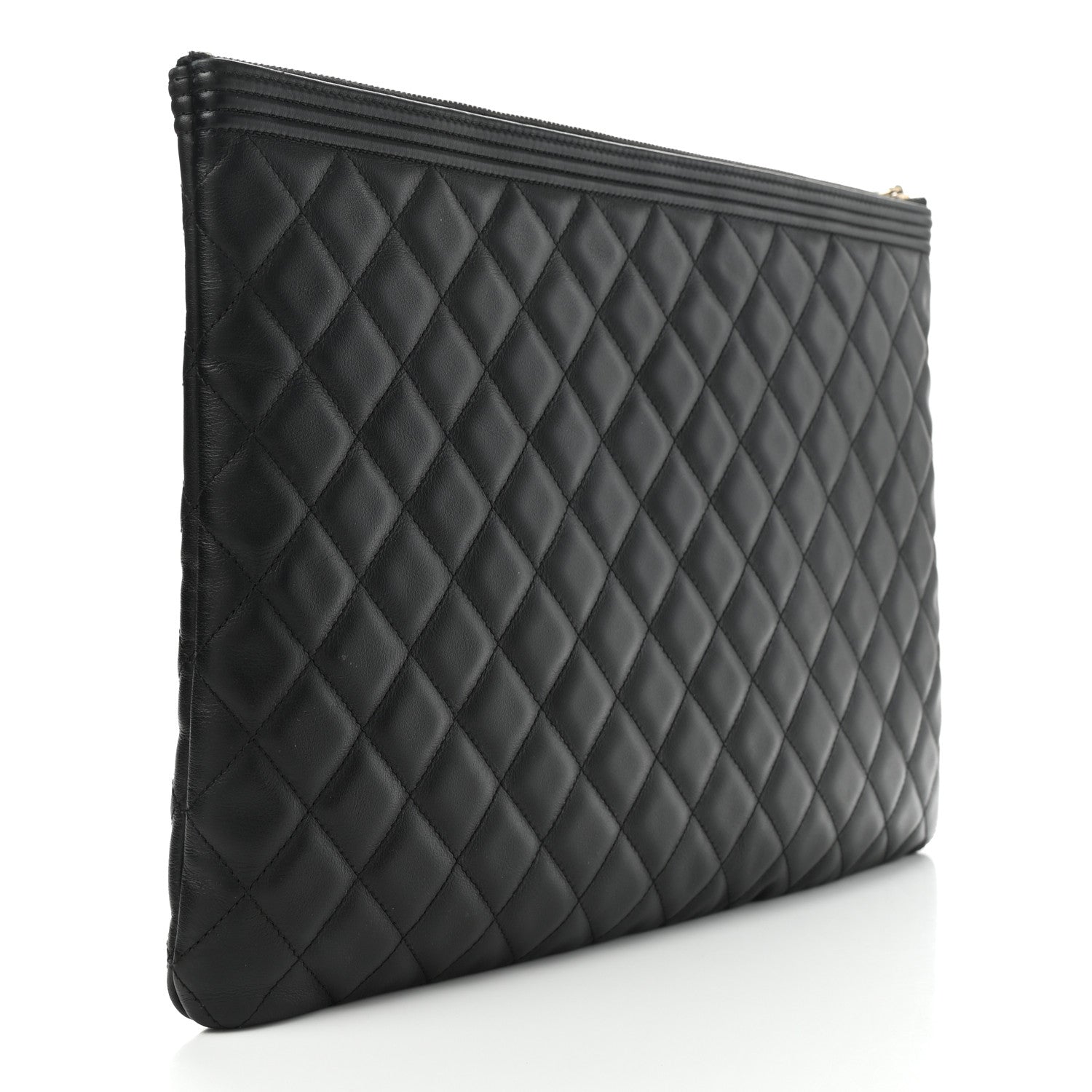 Chanel Lambskin Quilted Large Boy Zip Pouch Black 3 of 8