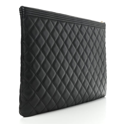 Chanel Lambskin Quilted Large Boy Zip Pouch Black 3 of 8