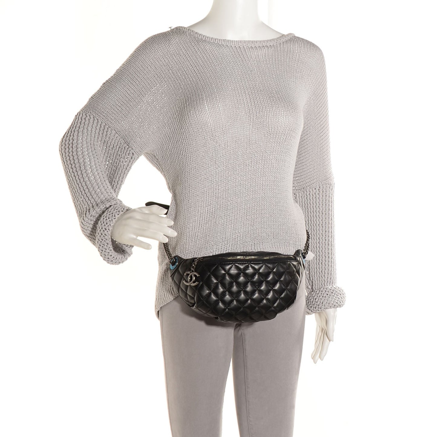 Lambskin Quilted CC Banane Waist Bag Black