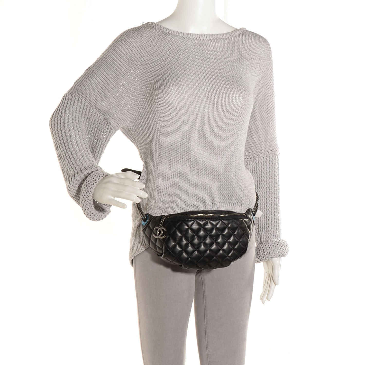Chanel Lambskin Quilted CC Banane Waist Bag Black 2 of 8