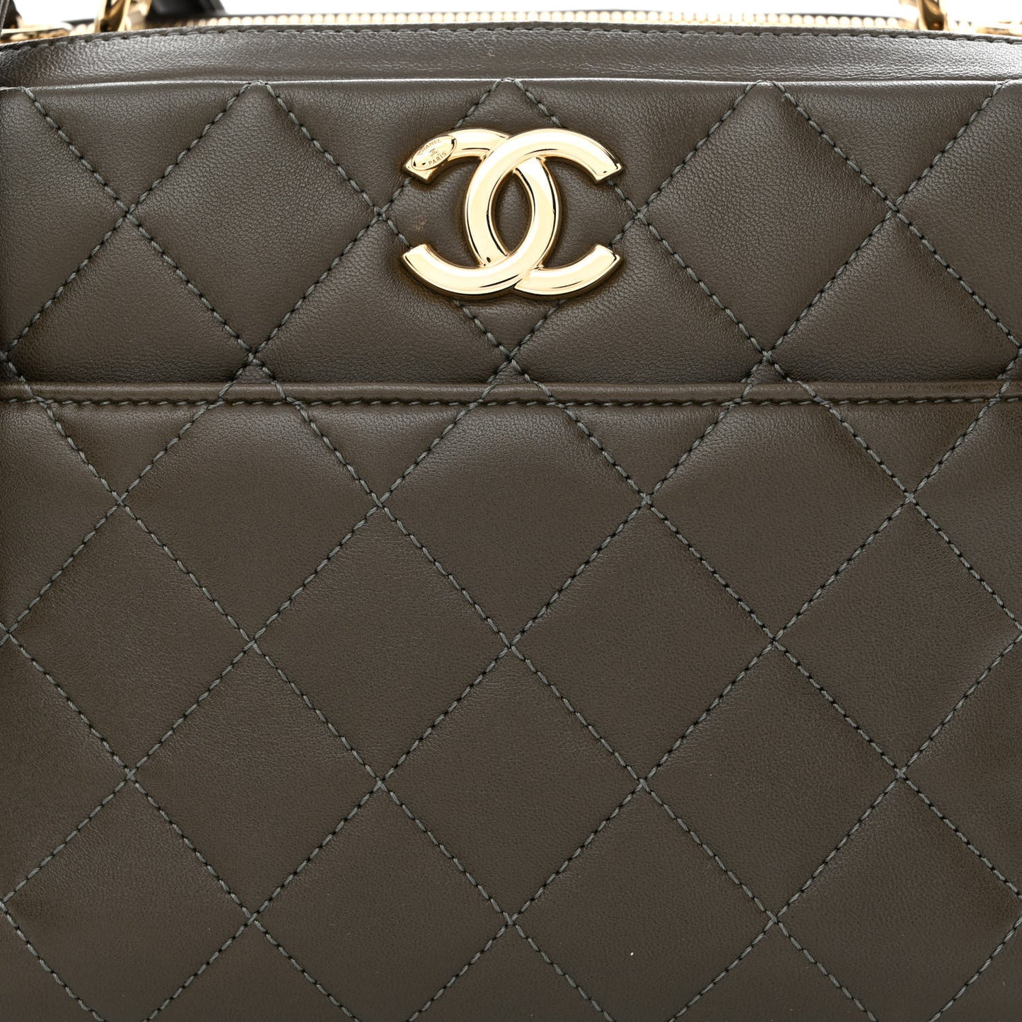 Lambskin Quilted Medium Trendy CC Bowling Bag Dark Khaki