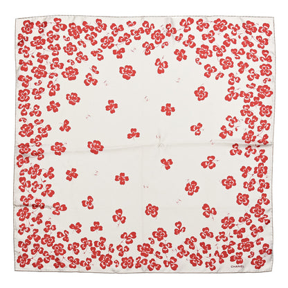 Chanel Silk Flower Square Scarf Ivory Red 1 of 4