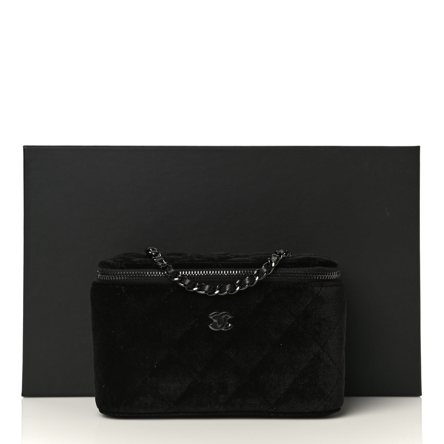 Chanel Velvet Quilted Small Vanity Case With Chain Black 10 of 10