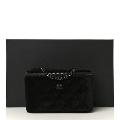 Chanel Velvet Quilted Small Vanity Case With Chain Black 10 of 10