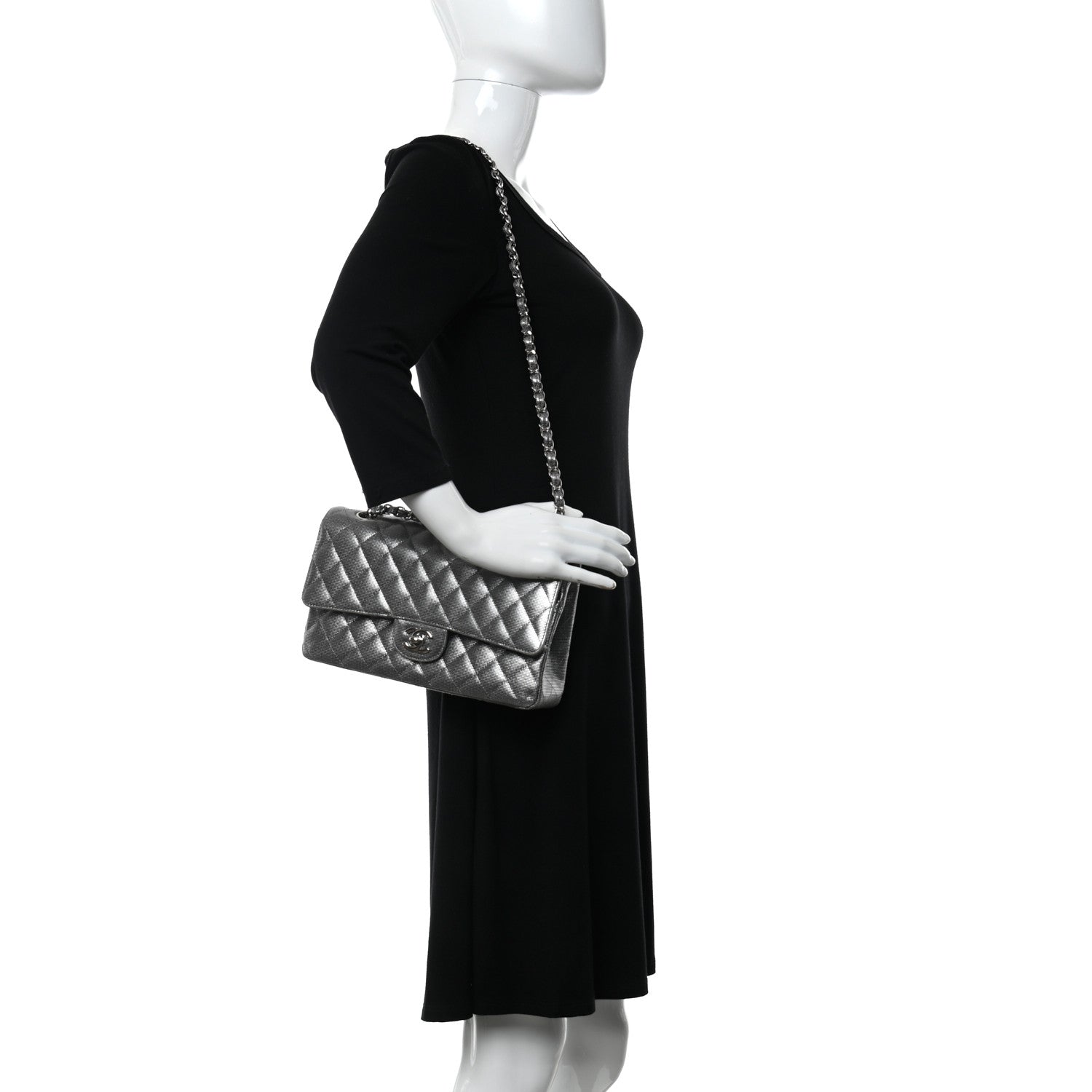 Chanel Calfskin Metallic Pixel Effect Medium Double Flap Silver 2 of 12