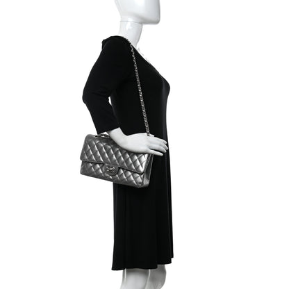Chanel Calfskin Metallic Pixel Effect Medium Double Flap Silver 2 of 12
